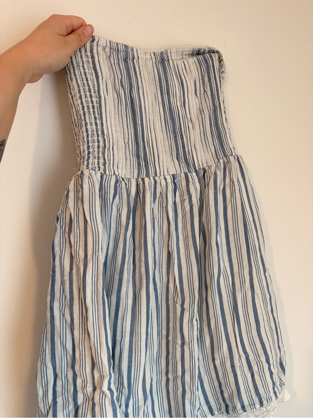 Aeropostale White and Blue Striped Strapless Dress